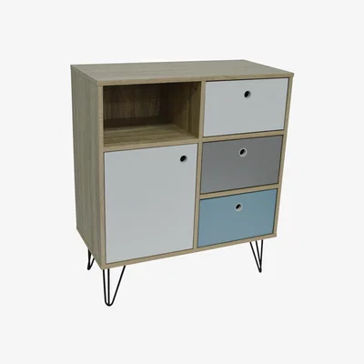 The Range Open Sideboard with Three Drawers and Storage Cupboard - Oak - Oak / Black / Blue / White / Grey