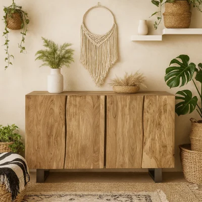 The Range Wellington Acacia Sideboard Solid Acacia 4 Doors - Brown