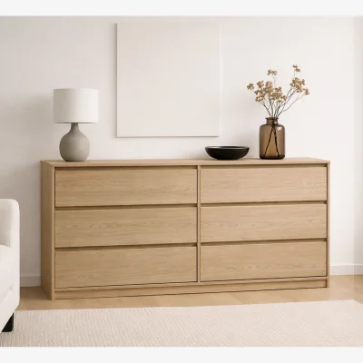 The Range Mana Chest of Drawers 6 Sideboard Cabinet Handleless Light Oak 867mm