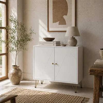 The Range Vifiva White Slim Sideboard with Gold Hairpin Legs, 2 Doors