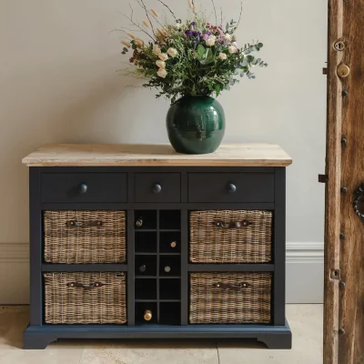 The Range Florence Sideboard with Wine Rack, Baskets and Drawers - Navy Blue