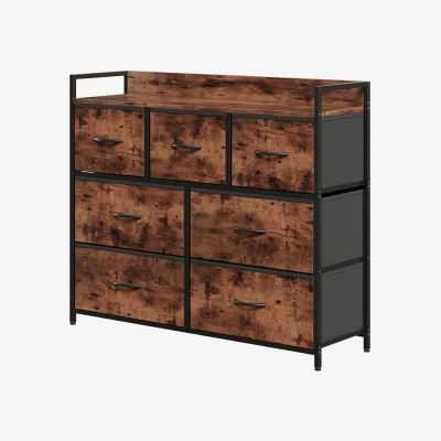 The Range 7-Drawer Metal Frame Storage Cabinet Sideboard - Retro Woodgrain & White