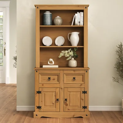 The Range Corona Sideboard with Hutch Welsh Dresser Top 2 Door 2 Drawer - Brown