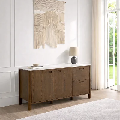 The Range Southampton Sideboard With 2 Doors 2 Drawers and 2 Shelves in Cream Ceramic - Cream Ceramic
