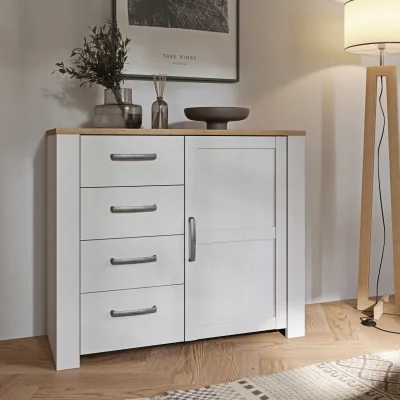 The Range Bohol 1 Door 4 Drawer Chest in Riviera Oak/White - Riviera Oak & White