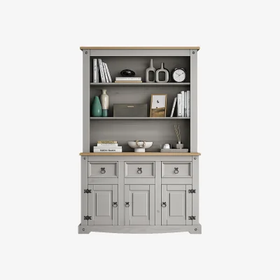 The Range Corona Sideboard with Hutch Welsh Dresser Top 3 Door 3 Drawer Grey - Grey