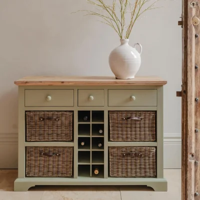 The Range Florence Sideboard with Wine Rack, Baskets and Drawers - Sage Green