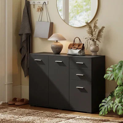 The Range HOMCOM Sideboard Kitchen Storage Cabinet with 2 Drawers - Black / Aluminium / 24.5kg