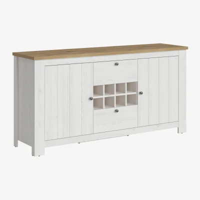The Range Celesto 2 Door 2 Drawer Sideboard with Wine Rack in White and Oak - White & Oak
