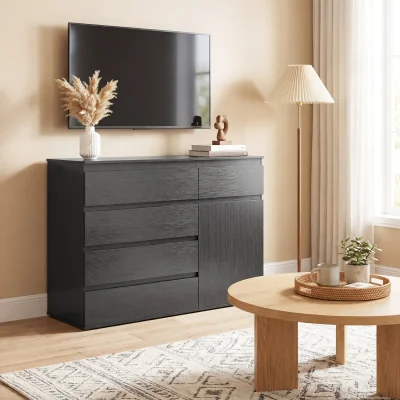 The Range HOMCOM Sideboard Storage Cabinet, Kitchen Cupboard with 5 Drawers - Black