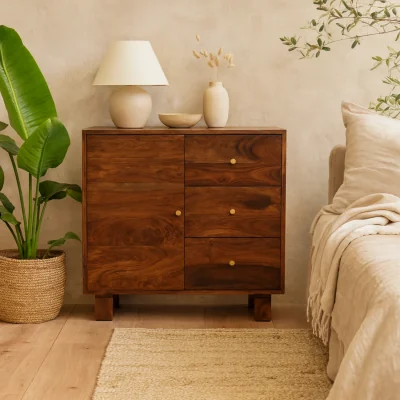 The Range Bologna Small Sheesham Wood Sideboard Chestnut Matt 3 Drawers 1 Door - Brown