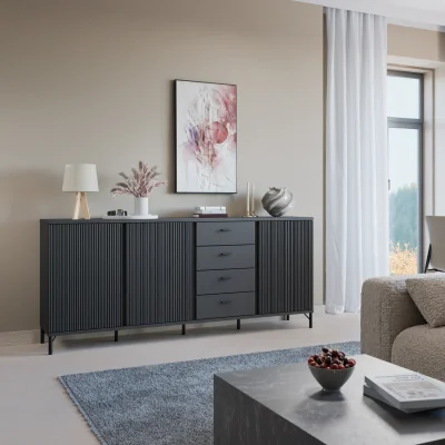 The Range Lusaka Sideboard 3 Door 4 Drawer in Black Graphite - Black Graphite