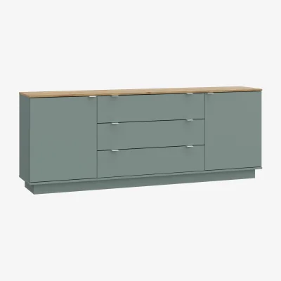 The Range Ganymede Large Sideboard with 3 Drawers & 2 Doors - Mauvella Oak and Sage Green