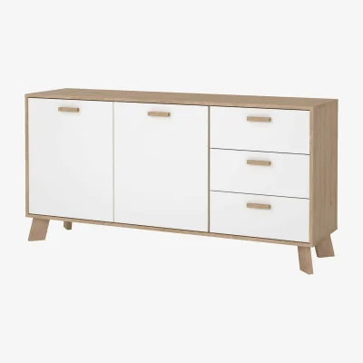 The Range Hobro Sideboard, White and Natural Oak, 2 Doors 3 Drawers, Matt Finish - Natural