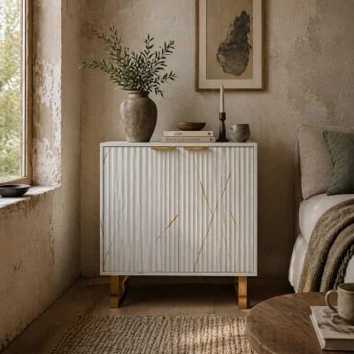 The Range Redi Sora White and Gold Sideboard with Ribbed Finish