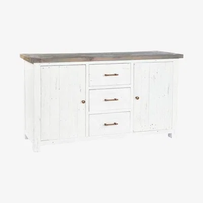 Teddy Beau Rowico Purbeck 3 Drawers 2 Doors Distressed White Sideboard
