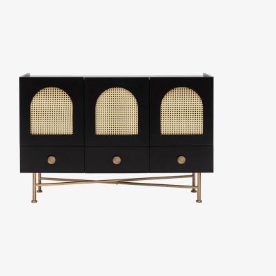 Vivense Cliff Rattan Sideboard, Black & Brass