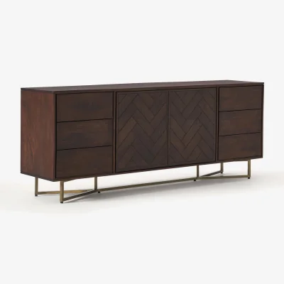 Westwing XL Mango Wood Sideboard Luca with Herringbone Pattern
