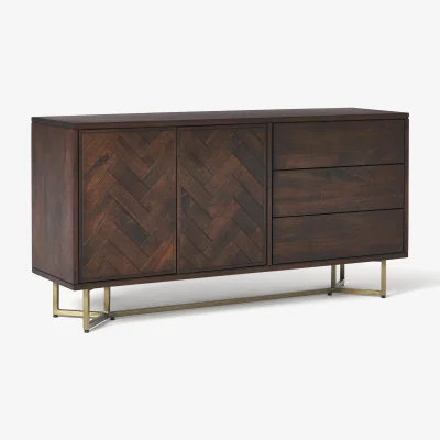 Westwing Mango Wood Sideboard Luca with Herringbone Pattern