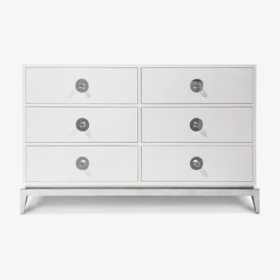 Amara Jonathan Adler - Channing Console - White/Polished Nickel - 6 Drawer