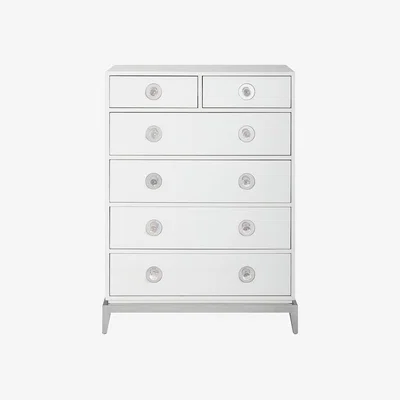 Amara Jonathan Adler - Channing Tall Chest of Drawers - White/Polished Nickel