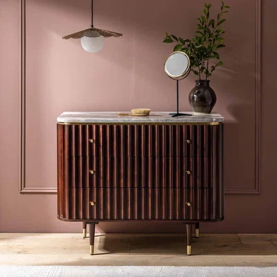 Atkin & Thyme Flute Marble Chest Of Drawers - Vintage