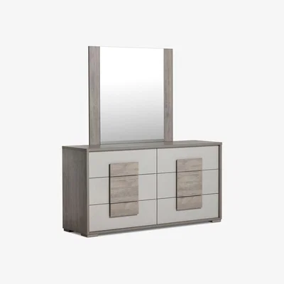 Barker and Stonehouse Rania 6 Drawer Dresser + Mirror Silver, Grey | Barker & Stonehouse
