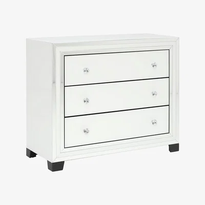 Barker and Stonehouse Krystal 3 Drawer Chest, White Glass and Mirror