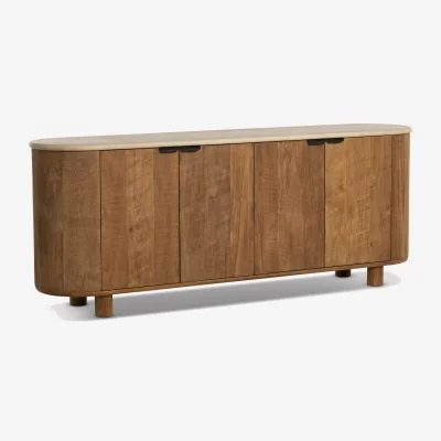 Barker and Stonehouse Panama 4 Door Dresser 200x45x77cm, Brown Stone Effect | Barker & Stonehouse