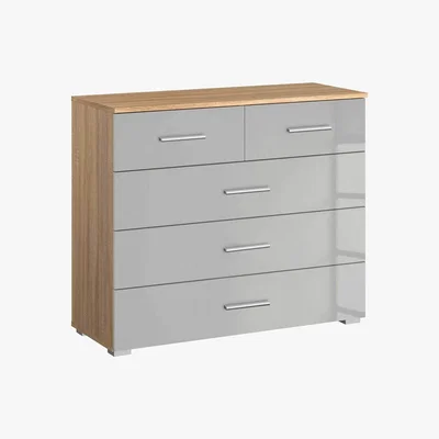 Barker and Stonehouse Celle 5 Drawer Chest, Sonoma Oak and High Polish Soft Grey