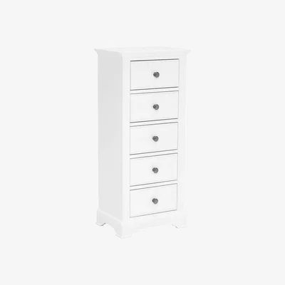 Barker and Stonehouse Sarzay 5 Drawer Narrow Chest, White Wood | Barker & Stonehouse