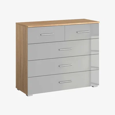 Barker and Stonehouse Celle 5 Drawer Chest, Sonoma Oak and High Polish Soft Grey