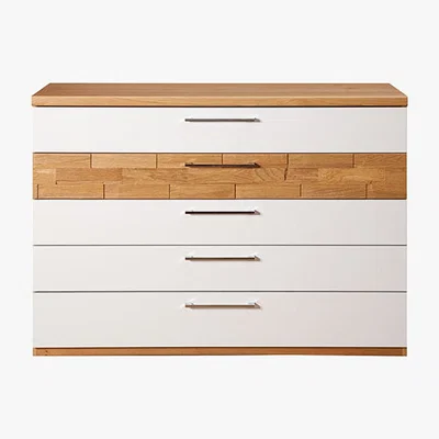 Barker and Stonehouse Azalas 5 Drawer Wide Chest, Cream High Gloss