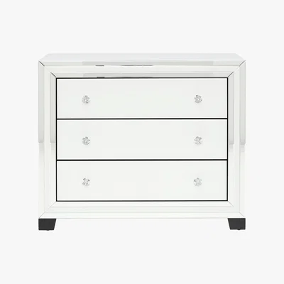 Barker and Stonehouse Krystal 3 Drawer Chest, White Glass and Mirror
