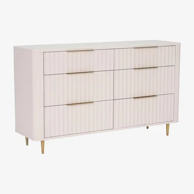Barker and Stonehouse 6 Drawer Wide Chest Of Drawers - Ivory White With Brass Legs - W144 x D44 x H83.5cm - Barker &amp; Stonehouse