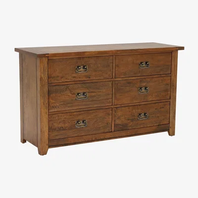 Barker and Stonehouse 6 Drawer Rustic Chest Cabinet - Mango Wood - Dark Brown - W146 x D50 x H85cm - Barker &amp; Stonehouse