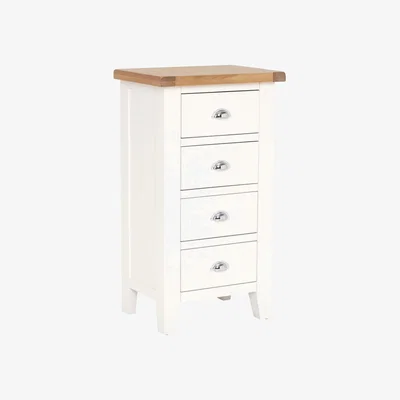 Barker and Stonehouse Althorp 4 Drawer Narrow Chest, White Wood | Barker & Stonehouse