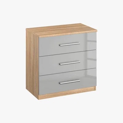 Barker and Stonehouse Celle 3 Drawer Bedside, Sonoma Oak and High Polish Soft Grey