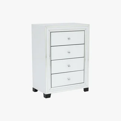 Barker and Stonehouse Krystal 4 Drawer Chest, White Glass and Mirror