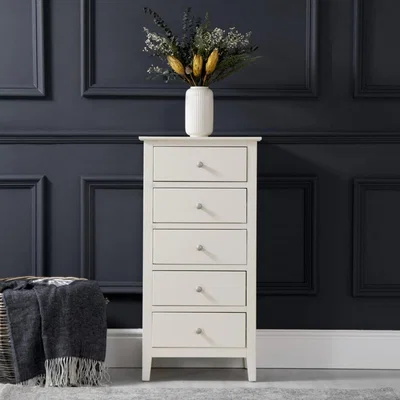 Chiltern Oak Furniture Wilmslow Ivory Painted 5 Drawer Tallboy