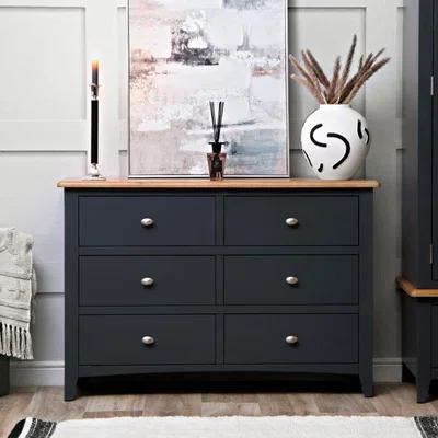 Chiltern Oak Furniture Gloucester Midnight Grey Painted Chest of 6 Drawers
