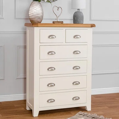 Chiltern Oak Furniture Hampshire Ivory Painted Oak 2 Over 4 Chest