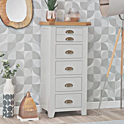 Chiltern Oak Furniture Hampshire Grey Painted Oak 5 Drawer Tallboy