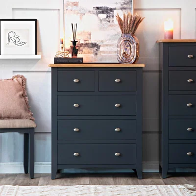 Chiltern Oak Furniture Gloucester Midnight Grey Painted 2 Over 3 Chest