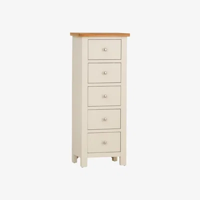 Chiltern Oak Furniture Salisbury Ivory Painted Oak 5 Drawer Tallboy