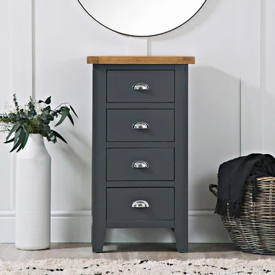 Chiltern Oak Furniture Suffolk Midnight Grey Painted Oak 4 Drawer Tallboy