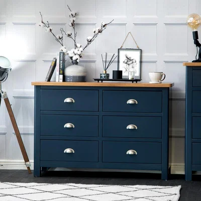 Chiltern Oak Furniture Rutland Blue Painted Oak Chest of 6 Drawers