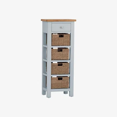 Chiltern Oak Furniture Salisbury Grey Painted Oak 5 Drawer Tallboy with Wicker Baskets