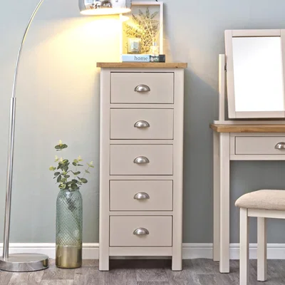 Chiltern Oak Furniture Rutland Painted Oak 5 Drawer Tallboy