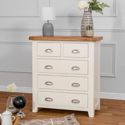 Chiltern Oak Furniture Hampshire Ivory Painted Oak 2 Over 3 Chest